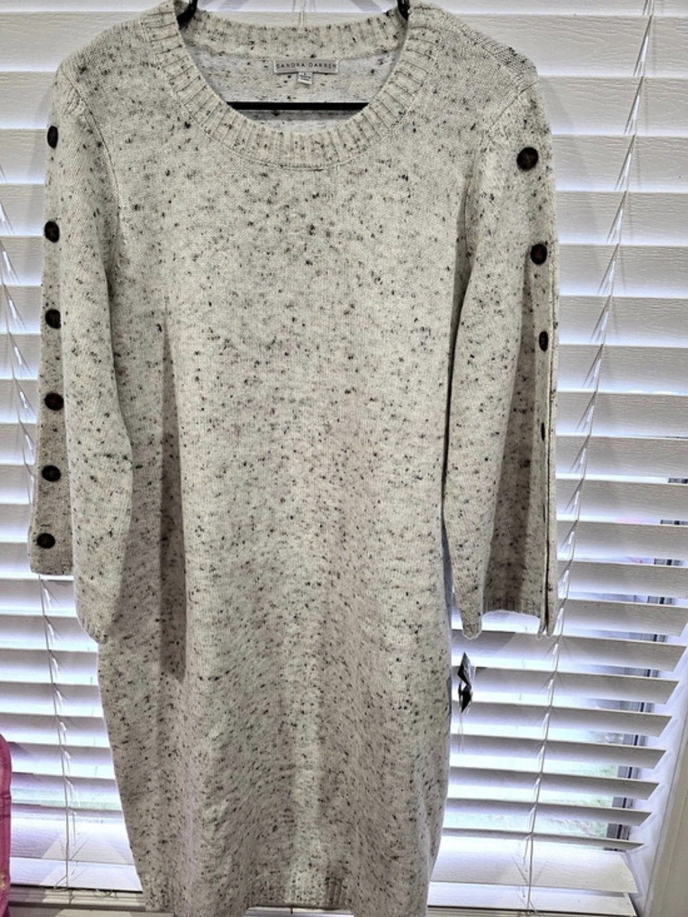 Sandra Darren Speckled Button Sleeve Sweater Dress Size Medium NWT